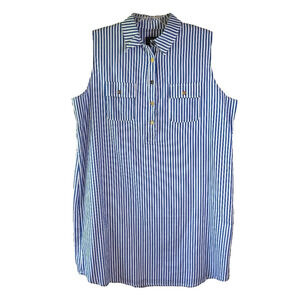 Duffield Lane Blue & White Pin Stripe Sleeveless Collared Tunic Shirt Size XL